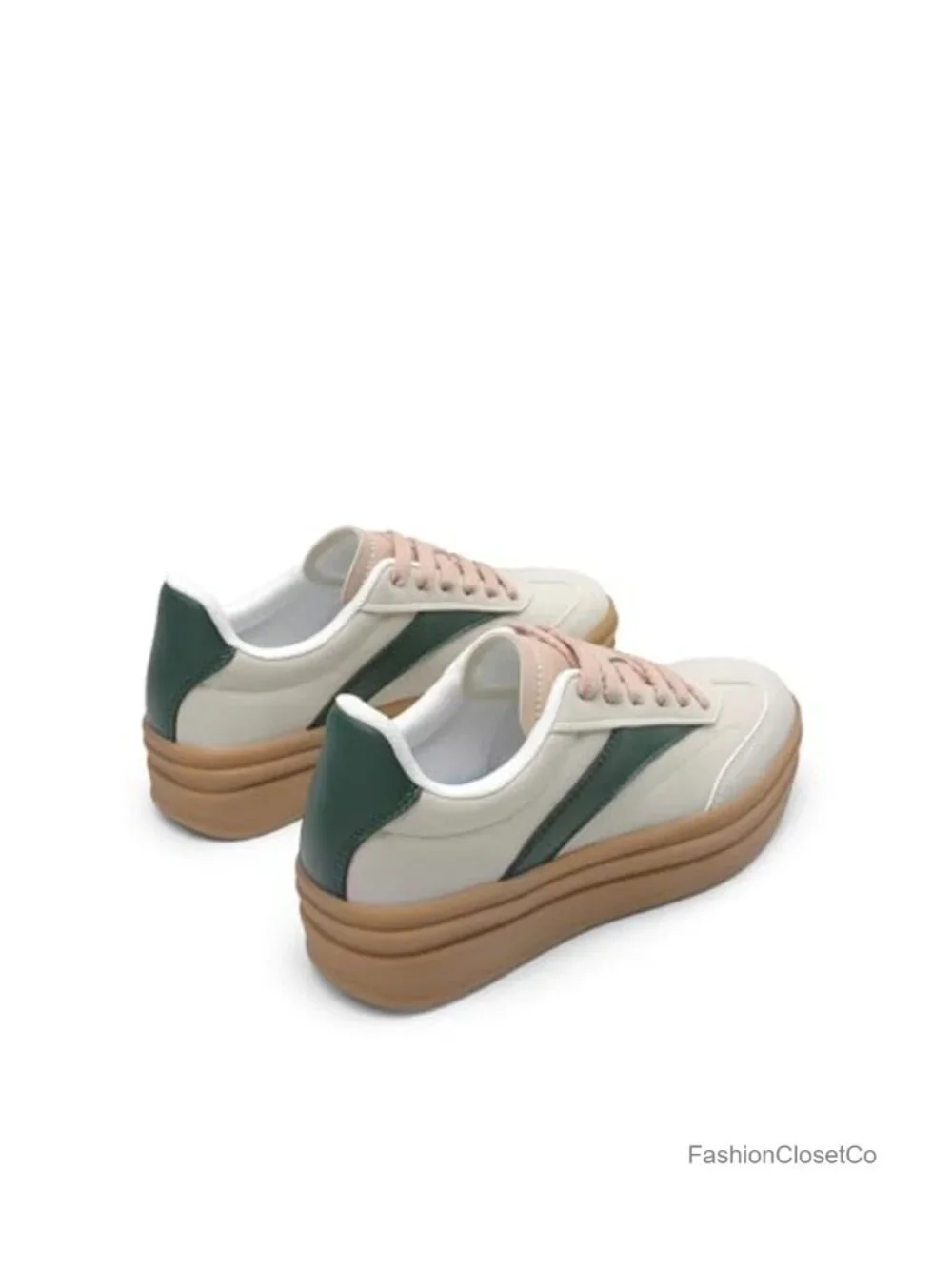 Women's Platform Sneakers - Vegan Leather Faux Suede Lace-Up Casual Tennis Shoes